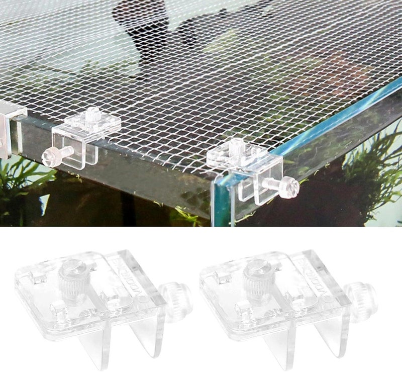 Youngy 2 Pieces Fish Tank Screen Net Holder Clamp Anti-Jump Net Mounting Clip Multifunctional Transparent Acrylic Clamps Fish Tank Glass Cover Clips - Image 2